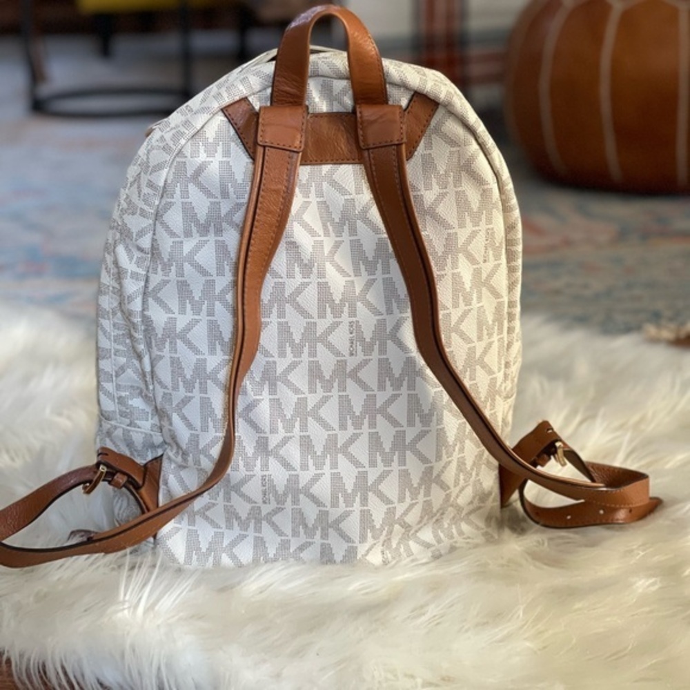 Michael Kors Beige Monogram jet set‎ signature backpack vanilla large leather - Picture 2 of 16
